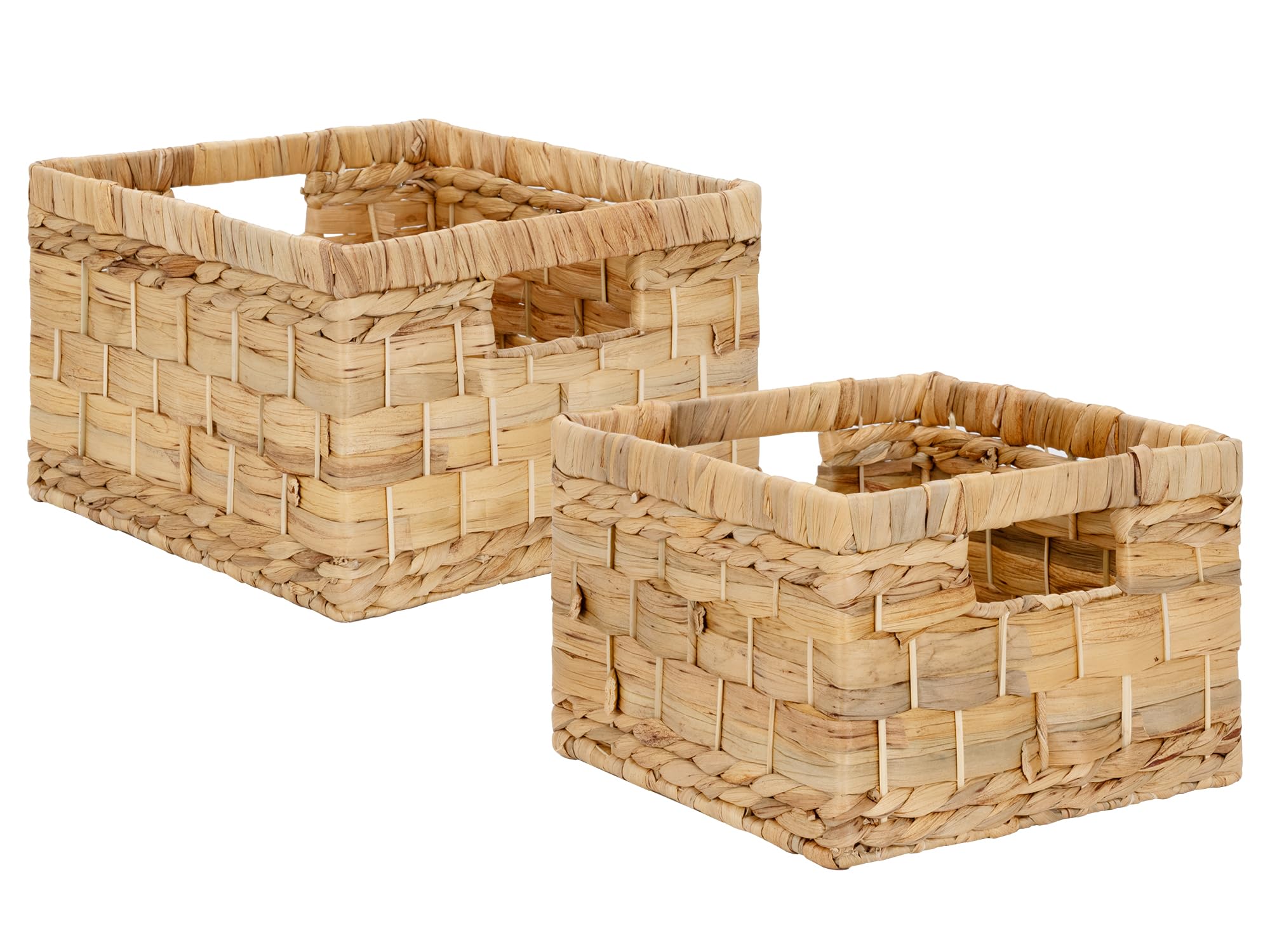 StorageWorks Water Hyacinth Storage Baskets, Handwoven Wicker Baskets for Storage, Decorative Wicker Baskets with Built-in Handles, Set of 2