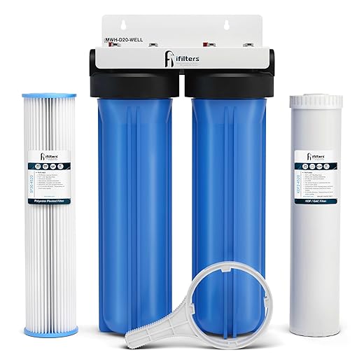Well Water Whole House Filtration System 20" Dual Stage Complete Commercial Grade Sediment Odor Taste Rust 1" Ports