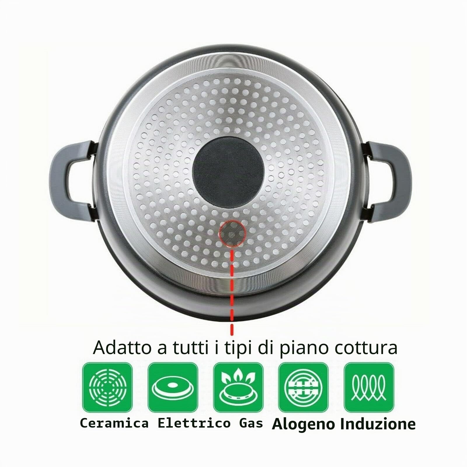 Pentola da 10 l, in alluminio pressofuso, antiaderente, per cottura a induzione, 32 cm, con coperchio in vetro