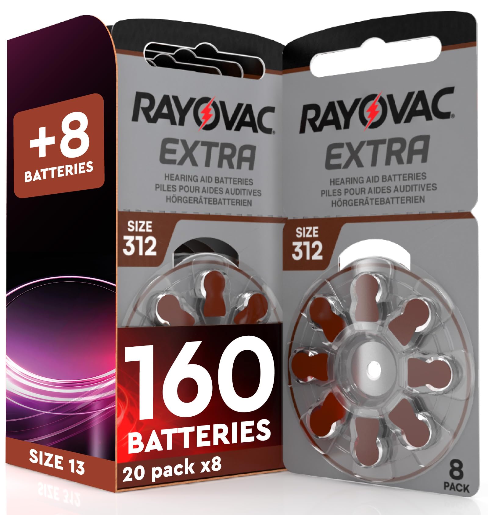 160 Rayovac 312 Hearing Aid Batteries Sound Fusion Technology + 8 Udivita | 20+1 Blisters of 8 Batteries