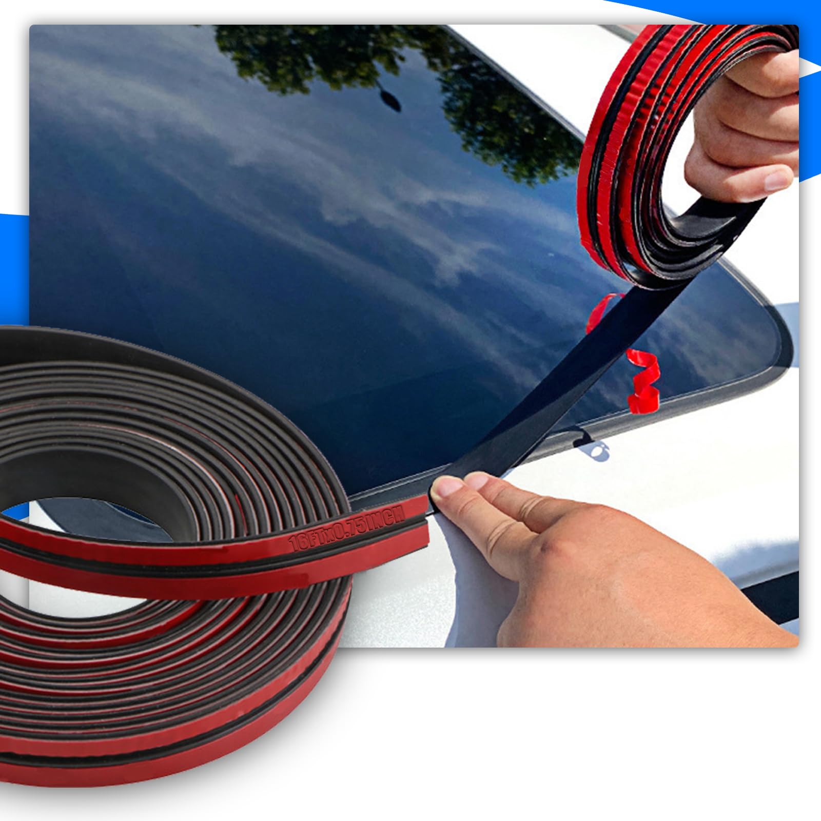 1PC Weather Stripping Door Seal Strip,Rubber Car Door Seal Strip Weather Stripping,Seal Strip for Car Window/Sunroof/Front Rear Windshield,Rubber Seal Strip(16FT,0.75INCH)