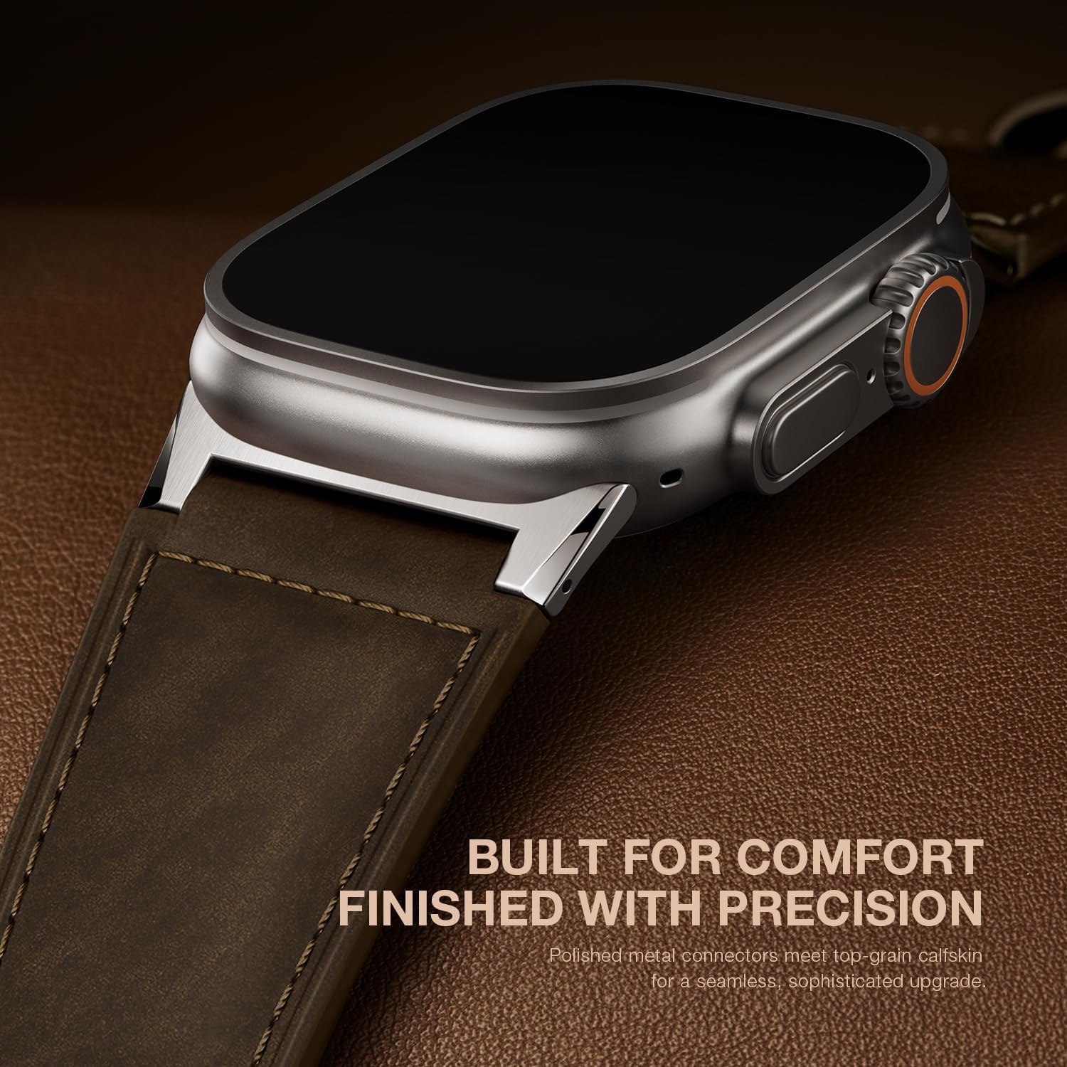 Suitisbest Leather Bands Compatible for Apple Watch Ultra Band 49mm 46mm 45mm 44mm 42mm, Genuine Calfskin Leather Replacement Strap Fits Men iWatch Series 11 10 9 8 7 6 5 4 3, SE 3 2 1, Ultra 3 2 1 - Image 4