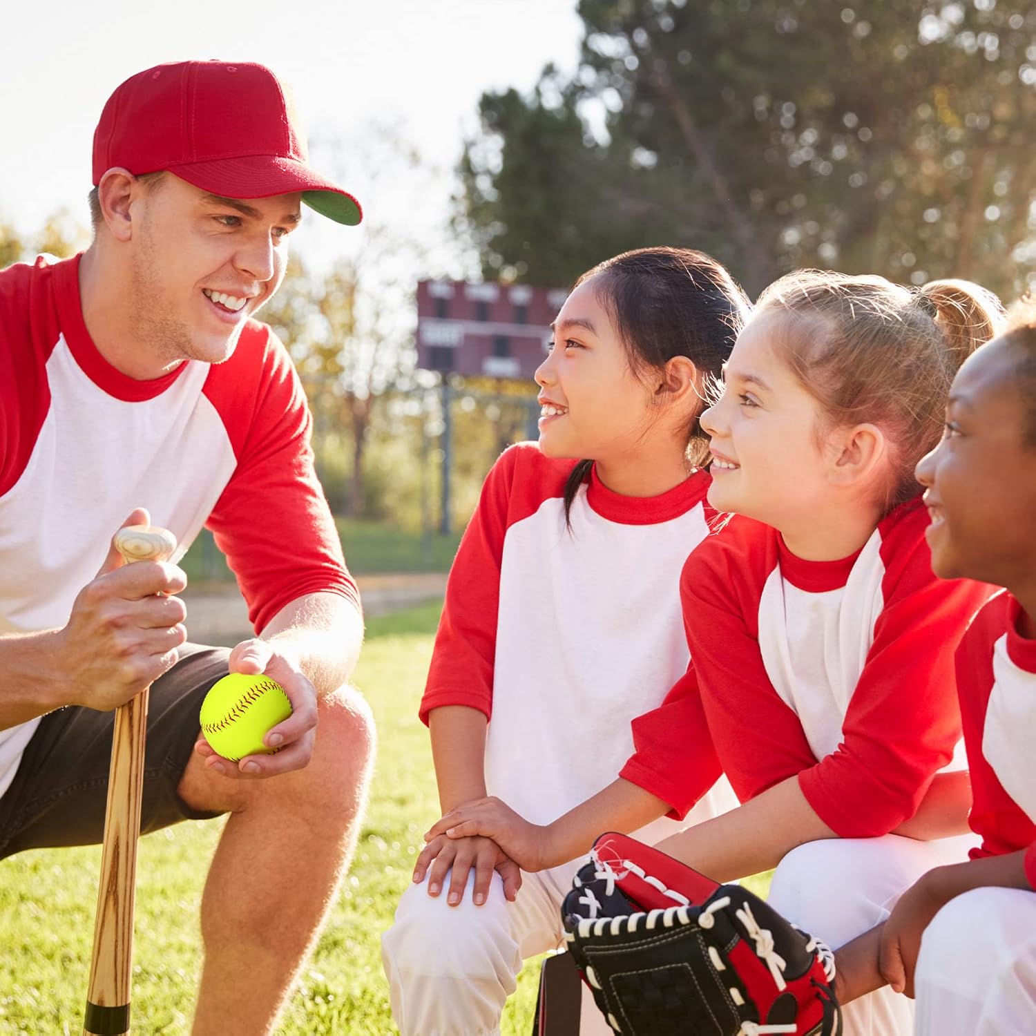 Lewtemi 12 Pack Softball Bulk Yellow Sports Practice Softballs Official Size and Weight Slowpitch Softball with 1 Mesh Bag Unmarked Leather Covered Youth Fastpitch Games Practice Training