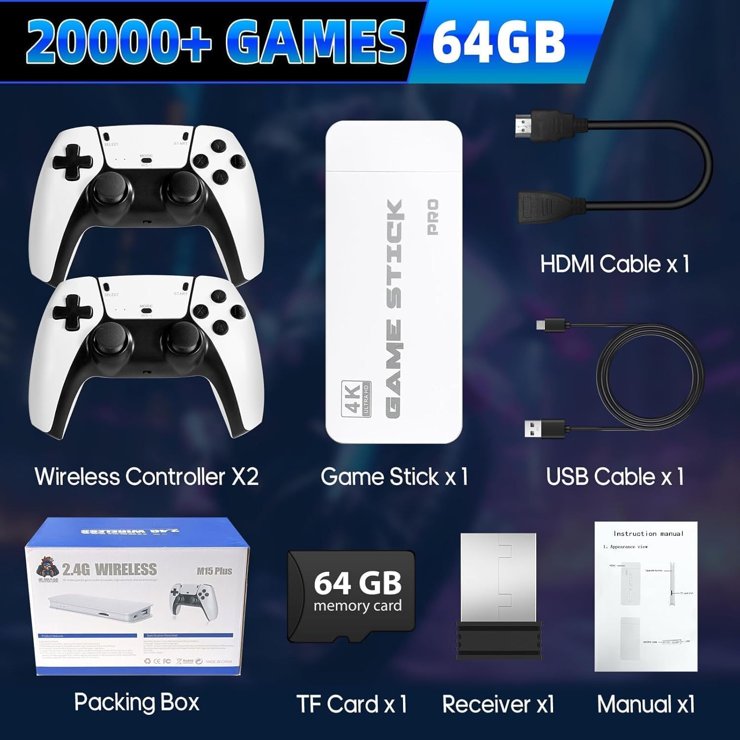 VIMZEE PREMIUM 2025 Wireless TV Game Console Stick 4K,with Built-in 9+ Emulators,21,000+ Games,4k Hdmi Output & 2.4GHz Wireless Controller,Nostalgic Gaming I Retro Game I(for All Kids Edition),White - Image 7 thumbnail