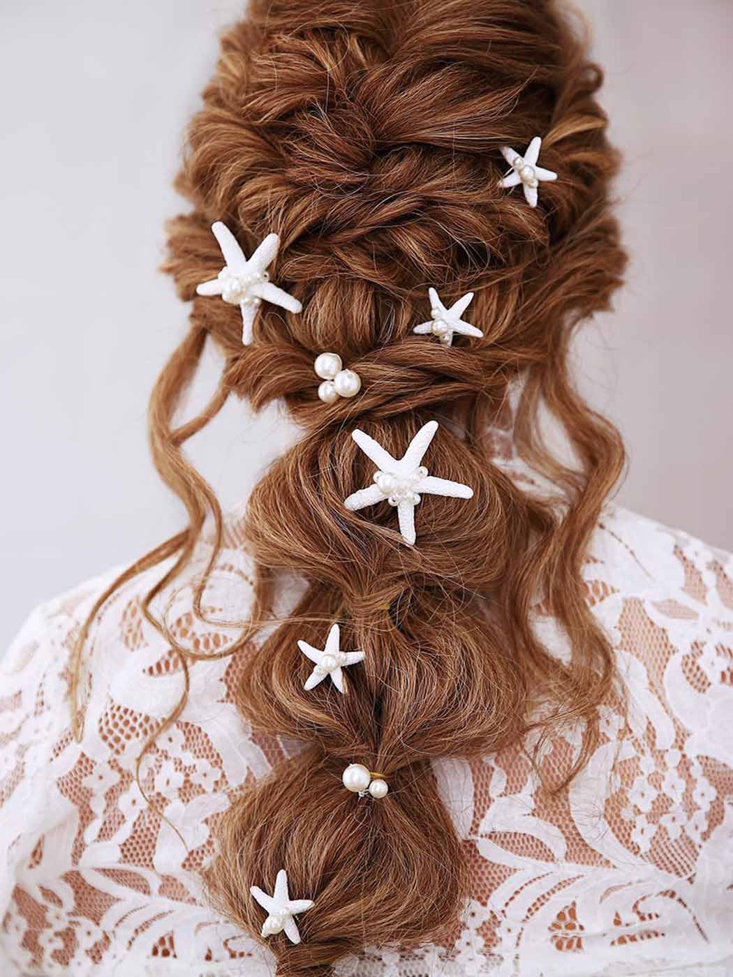 Catery Starfish Mermaid Hair Pins Pearl Hair Pieces Beach Wedding Accessories for Women(Pack of 8) - Image 3