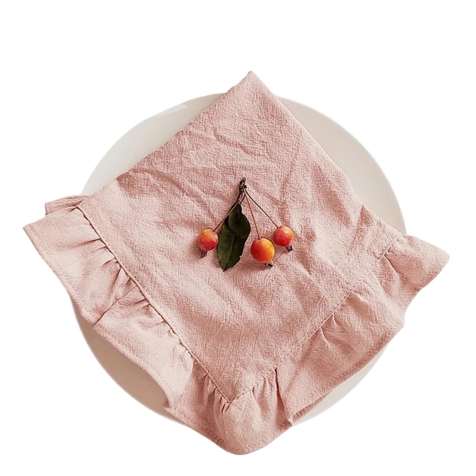 Ruffle Placemats Cotton Ruffle Cloth Napkins Set of 6 Dinner Placemat Table Decorations Handcrafted Machine Washable Kitchen Home Decor(Pink,6Pcs 45x45cm)