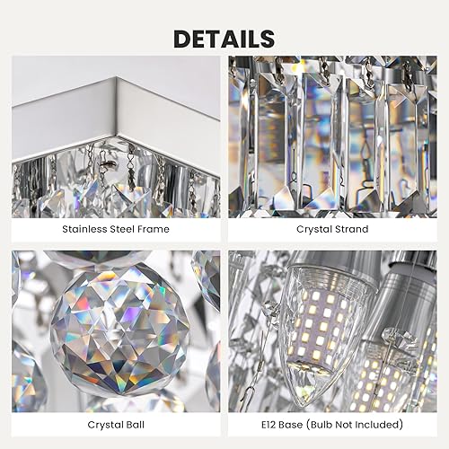 Miniatura 46 de 7PM Candelabro rectangular de cristal K9 moderno colgante rectangular para comedor, cocina, isla dormitorio, color negro, 47 pulgadas de largo x 10