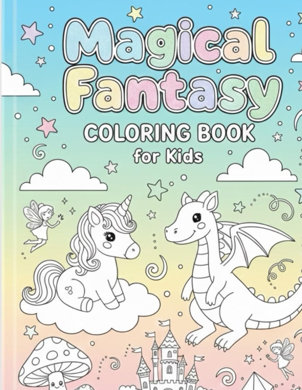 Magical Fantasy Coloring Book for Kids: 30 Cute Unicorns, Dragons, Mermaids, and Fairy Characters for Fun & Creativity
