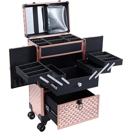 Amazon.com: BYOOTIQUE Maletín de maquillaje negro con cerradura con luz  espejo, cosmético grande para artistas, estilista peluquero organizado :  Belleza y Cuidado Personal