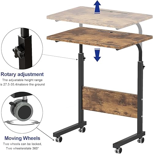 Miniatura 12 de SogesGame Mesa auxiliar de 31.5 pulgadas con ruedas, mesa auxiliar de aperitivos con ruedas, mesa auxiliar móvil fácil de montar para laptop, roble,