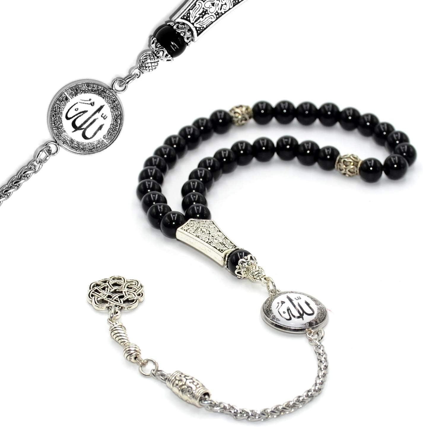 Special -Allah Tassel- Collection (8 mm -33 Beads) Worry Beads - Prayer Beads-Tesbih-Tasbih-Tasbeeh-Misbaha-Masbaha-Subha-Sebha-Sibha-Rosary (Black Agate Stone)
