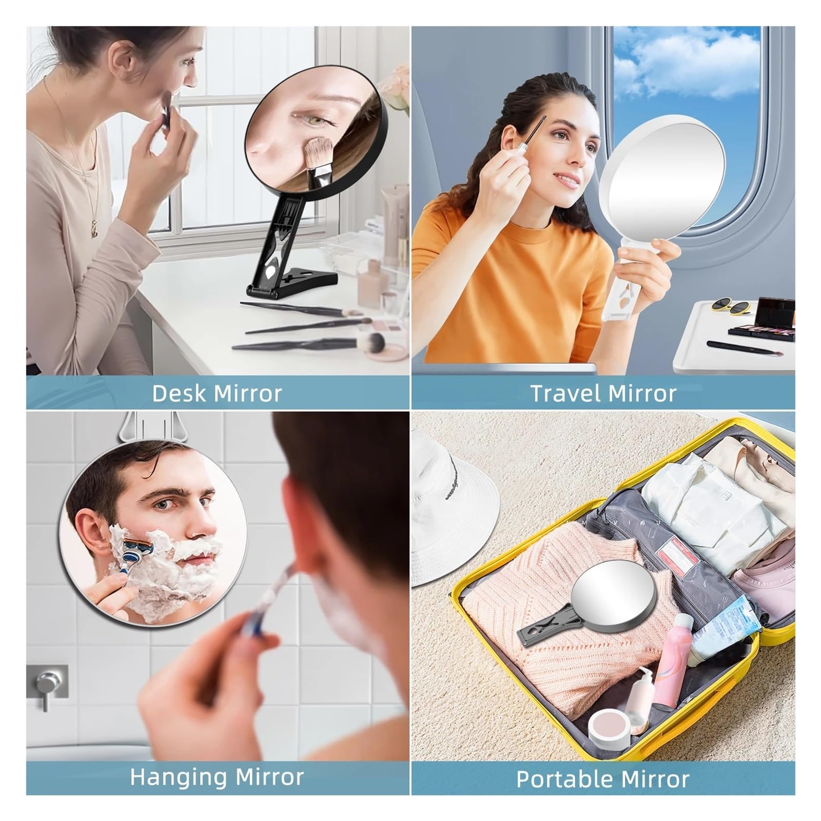 Tragbarer Schminkspiegel 10-facher Vergrößerungsspiegel for Reisen mit Griff, doppelseitiger 1-fach/10-facher Vergrößerungshand for Make-up, for den Schreibtisch(Black-10X)