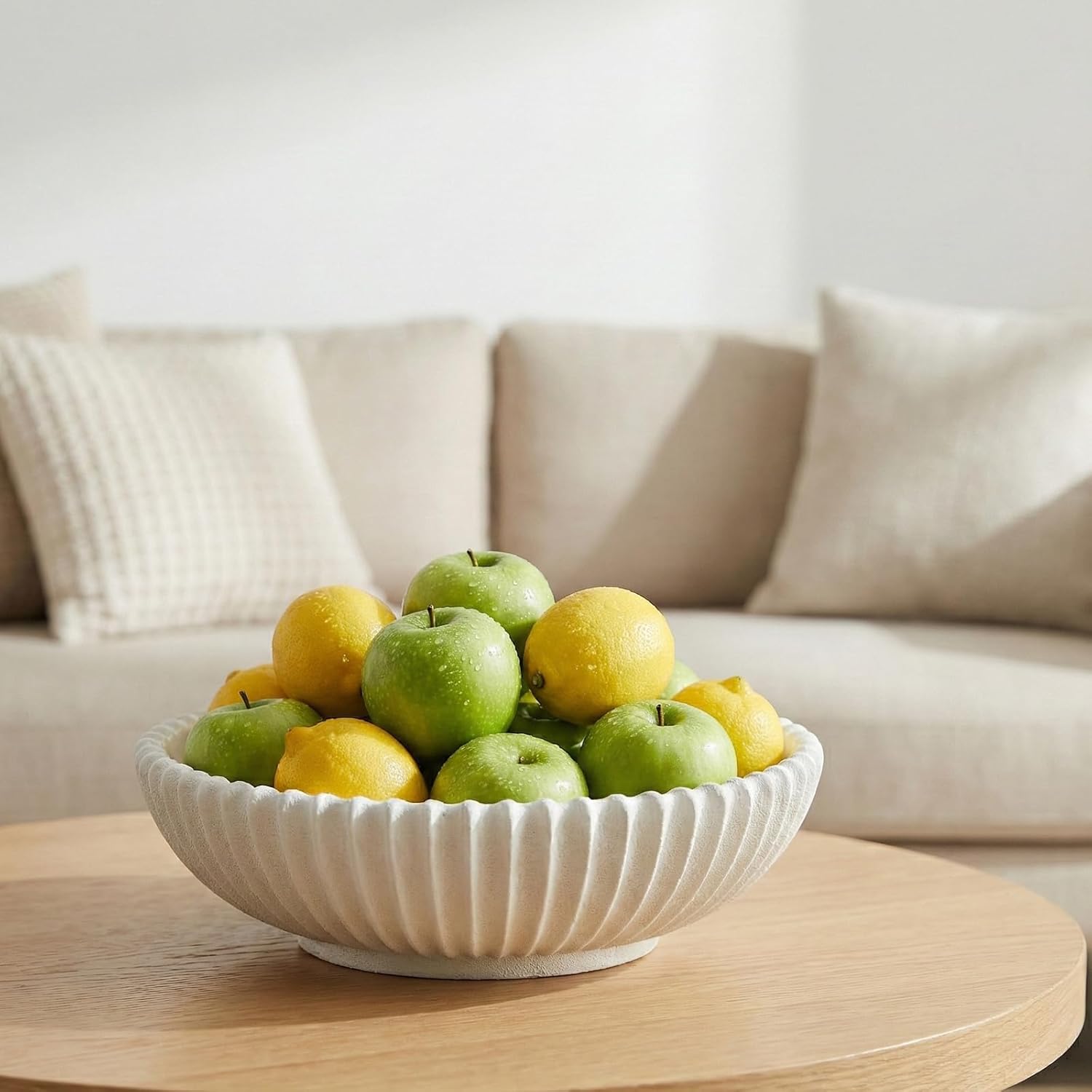 LCCCK 11in Large Decorative Fruit Bowl for Kitchen Counter, Modern Pedestal Decorative Bowl for Home Decor, Entryway Key Bowl & Centerpiece Bowl, Artificial Stone Resin