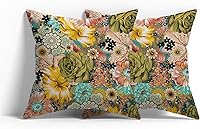 Vista 10 de Fundas de almohada con patrón bohemio de doble cara, fundas de almohada retro con diseño floral de mandala hippie, decoración retro, fundas