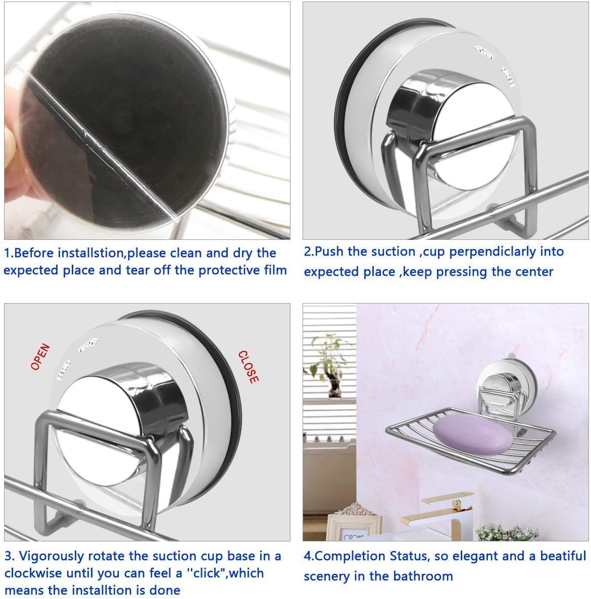 2 Packs Vacuum Suction Soap Dish Holder, 304 Stainless Steel Soap Holder for Shower Bathroom Tub Kitchen Sink (Silver, Shallow)