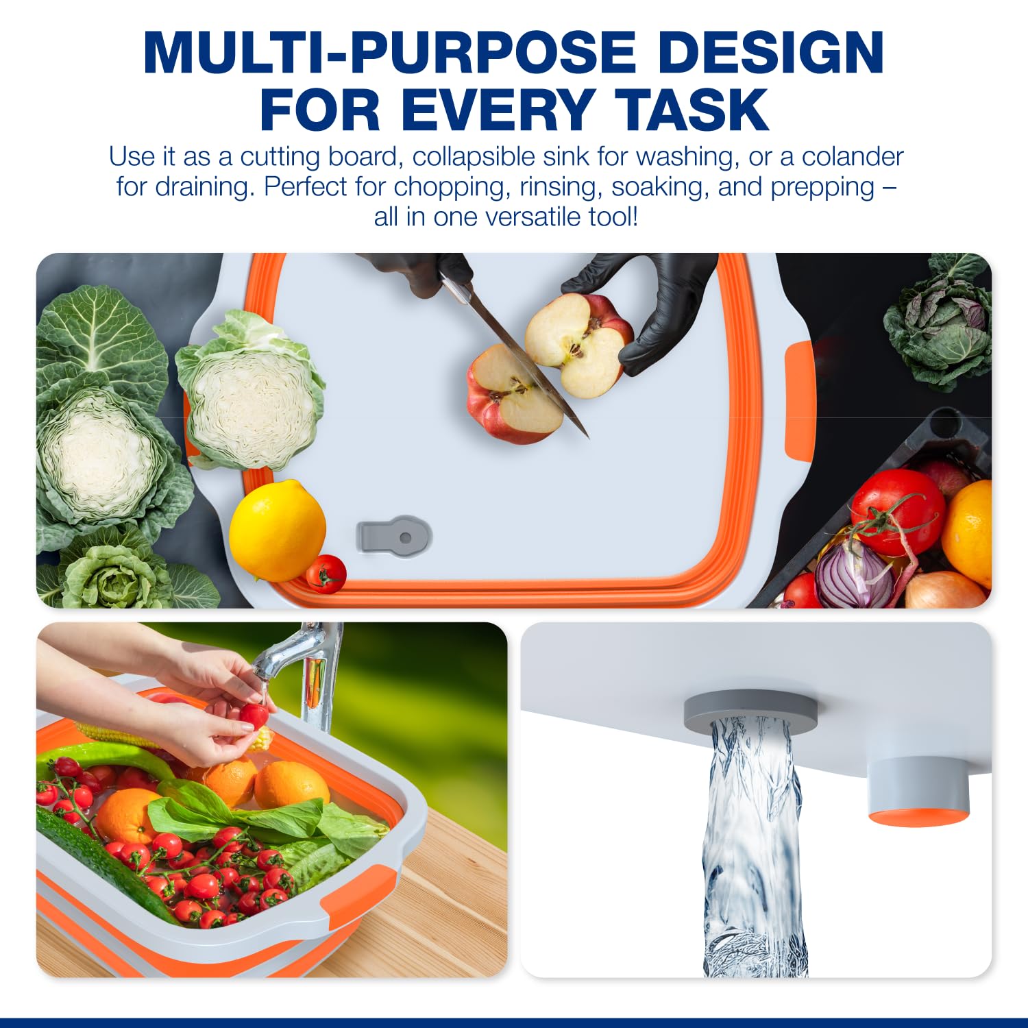 2er Pack XL Faltbarer BBQ Prep Tub mit integriertem Schneidebrett, Deckel & Sieb - Marinieren, Abtropfen & Vorbereiten - Großer lebensmittelechter Behälter - Perfekt zum Grillen, Räuchern & Kochen im