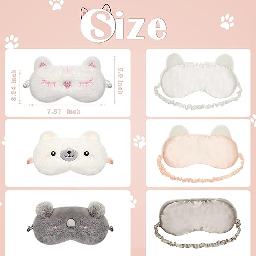 Miniatura 2 de SATINIOR Máscara de dormir para niños, 3 piezas, máscara de dormir para niños, máscara de dormir con bonito diseño de animales, máscaras suaves para