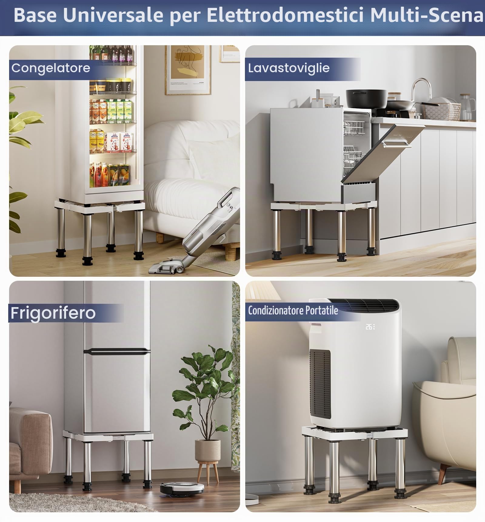 DEWEL Mini Base Per Frigorifero Rialzata, Altezza 33-36 CM, Base Per Lavastoviglie 45-67 CM Con 4 Piedini Robusti, Carico 200 KG Per Asciugatrice Armadio Frigorifero (Bianco)