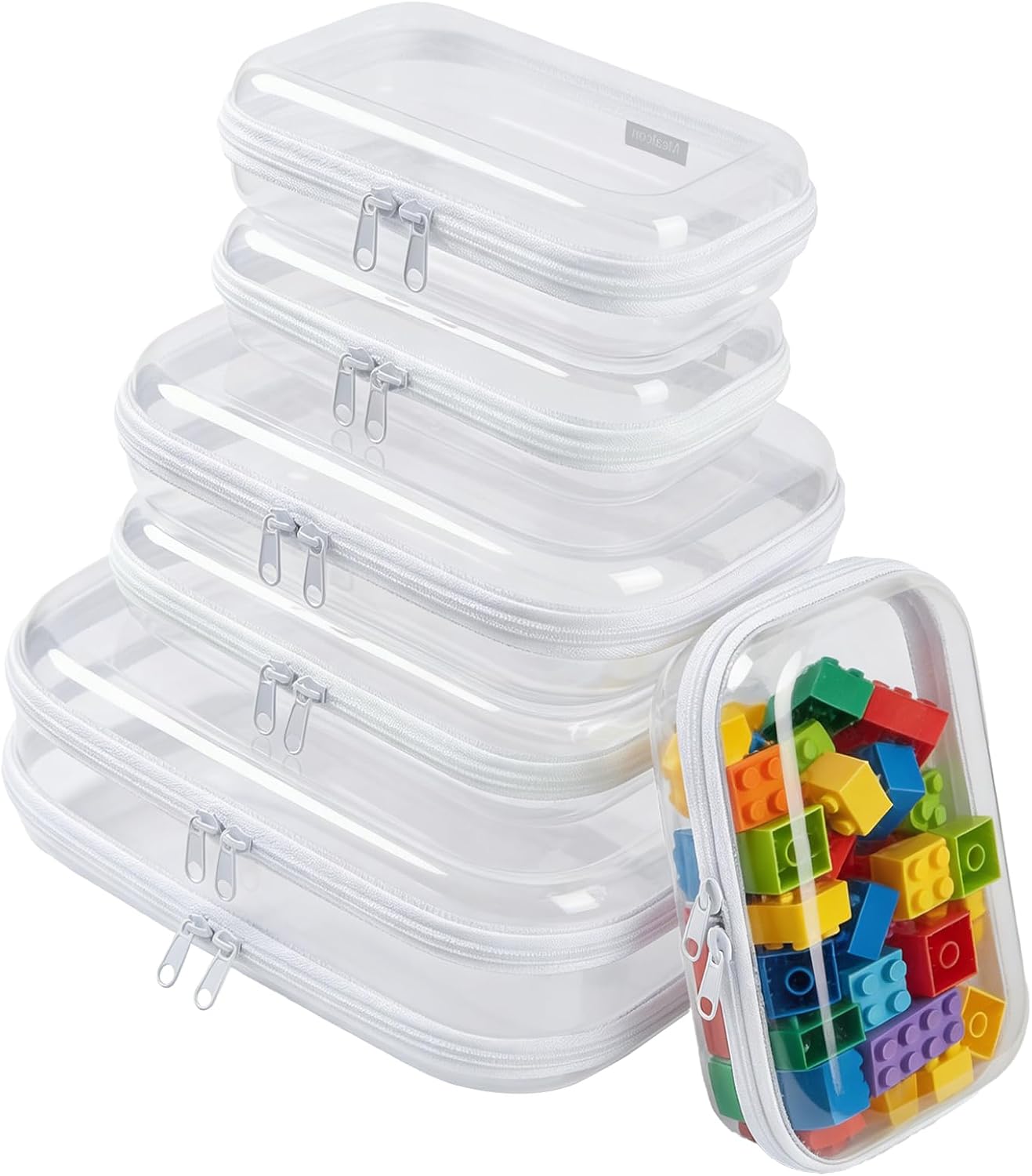 6 Pack Clear Hard Shell Zipper Case Set (2 Large/2 Medium/2 Small),Clear Hard Plastic Zipper Pouches, Transparent Stackable Storage Case for Crafts, Toys, Cosmetics Toiletry Bag for Travel