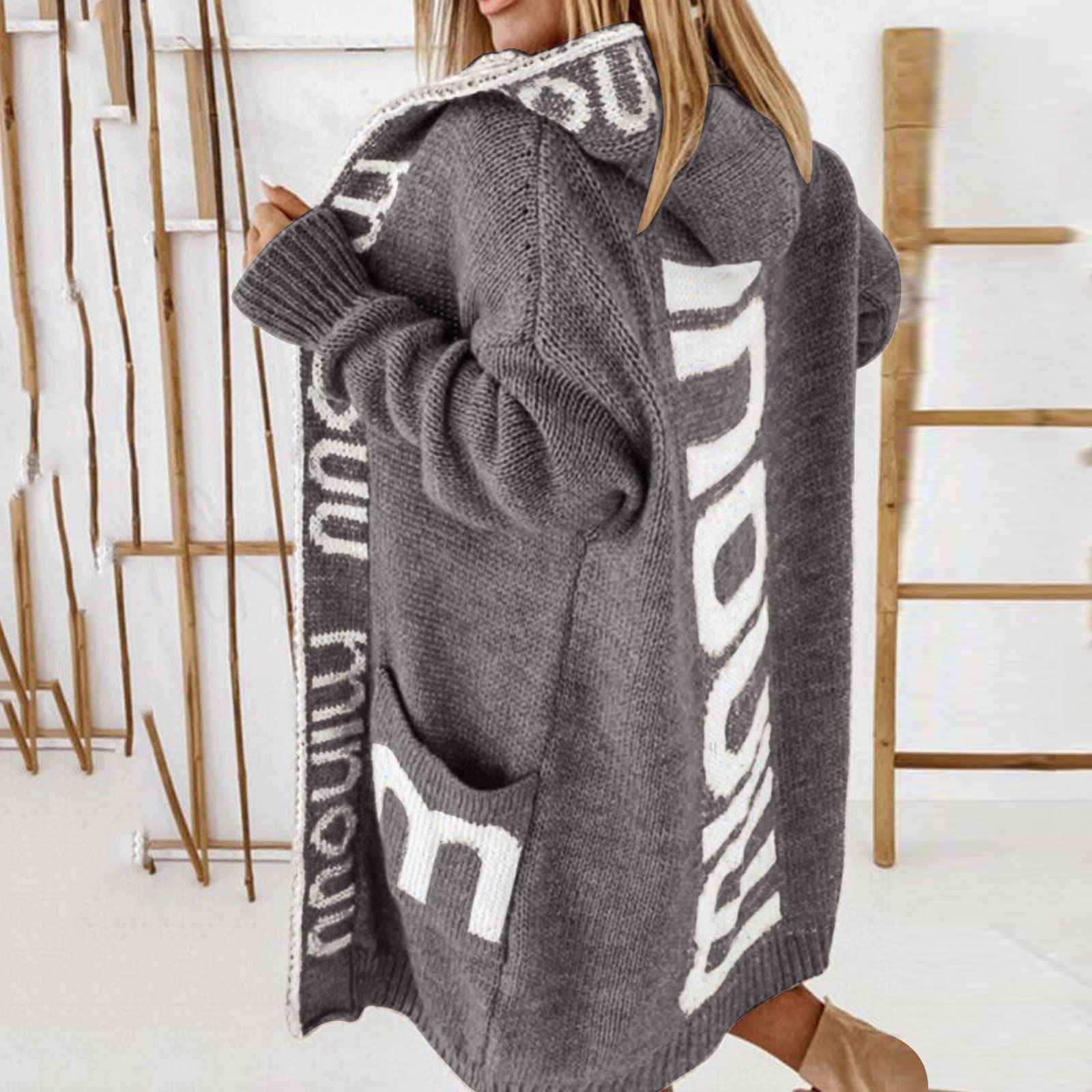 Generisch Chaqueta de punto para mujer, diseño de letras, sin botones, informal, suelta, para mujer