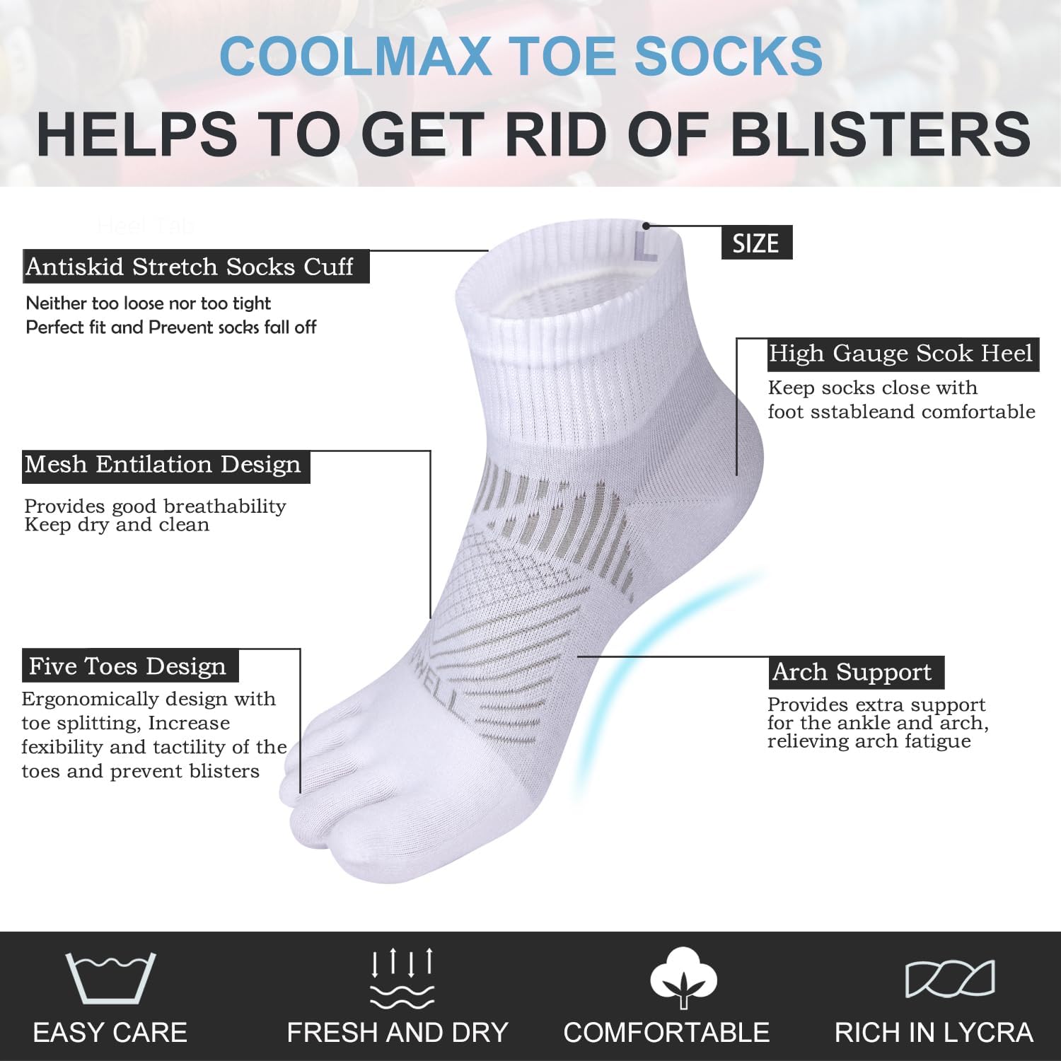VWELL Toe Socks for Men and Women COOLMAX Five Finger socks Athletic Running Sock Quarter Ankle Toe Socks (3Pairs) - Image 4