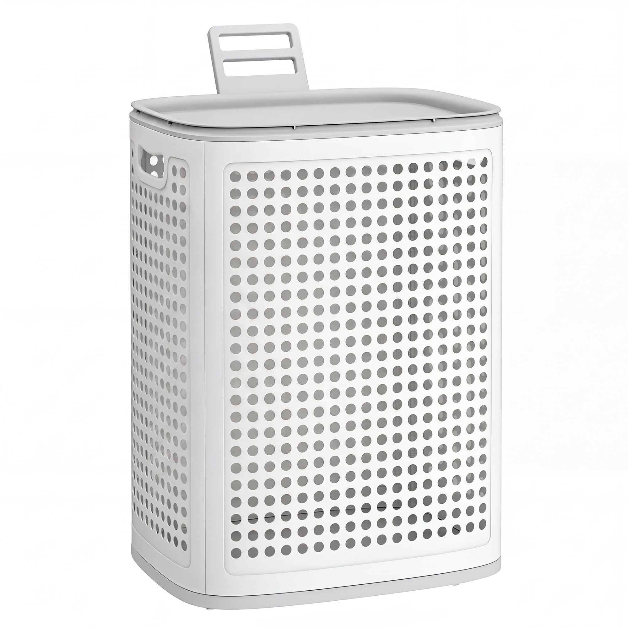 SONGMICS Cesto de Ropa con Tapa 75 L Plástico Blanco y Gris RLH021WG01