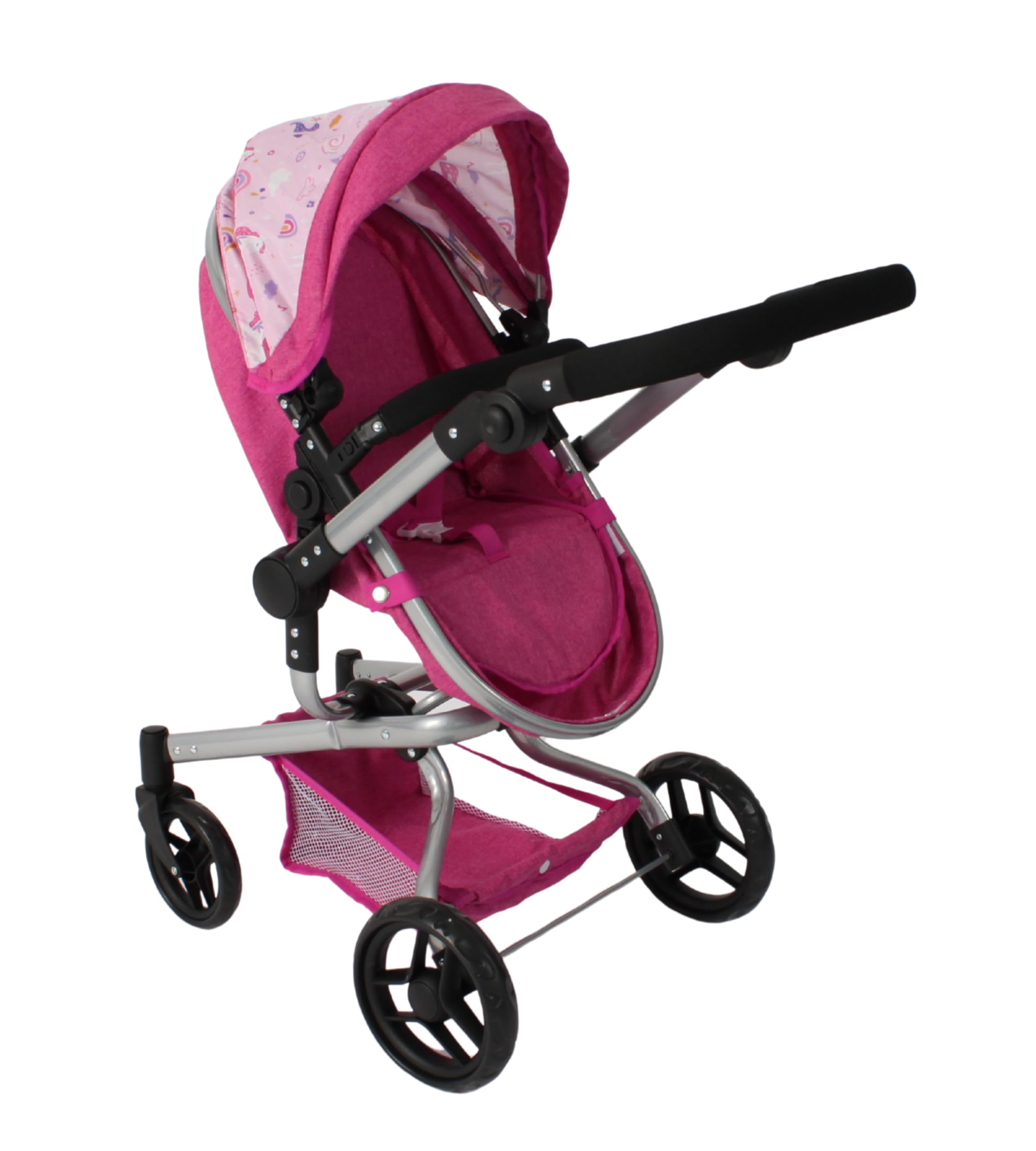 Bayer Chic 2000 - Passeggino per bambole Yolo 2 in 1 da 3 a 8 anni, passeggino per bambole fino a 52 cm, unicorno rosa