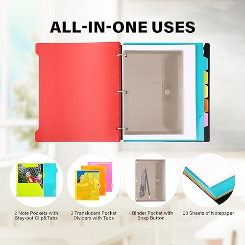 Miniatura 5 de WOT I Carpeta todo en uno, carpeta recargable de 3 anillas con divisores de bolsillos movibles de 5 pestañas, 1 bolsa de botón a presión, papel