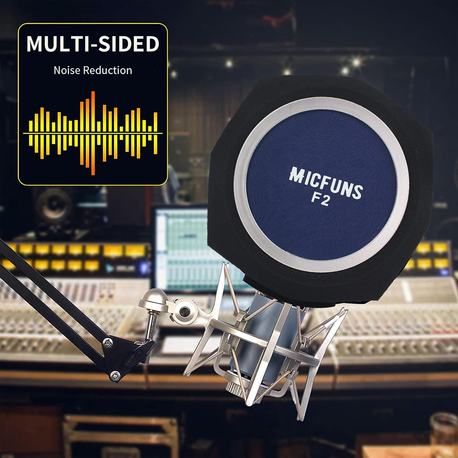 Studio Microphone windscreen F3 Microphone Wind Shield Pop Filter for 1.77 inch-2.36 inch Vocal Isolation Booth Portable Studio Equipment, soundproof Cover（Blue）