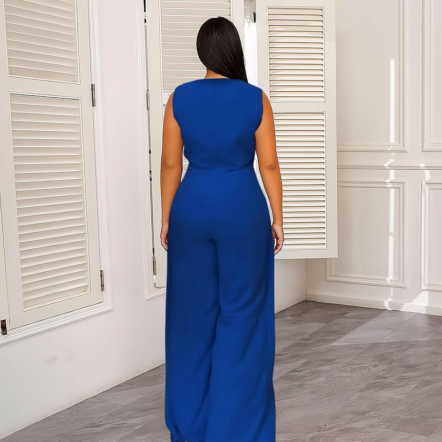 Women Dressy Jumpsuits Formal Casual V Neck Button Front Split Wide Leg Jumpsuit Romper Fall Outfits - Image 3