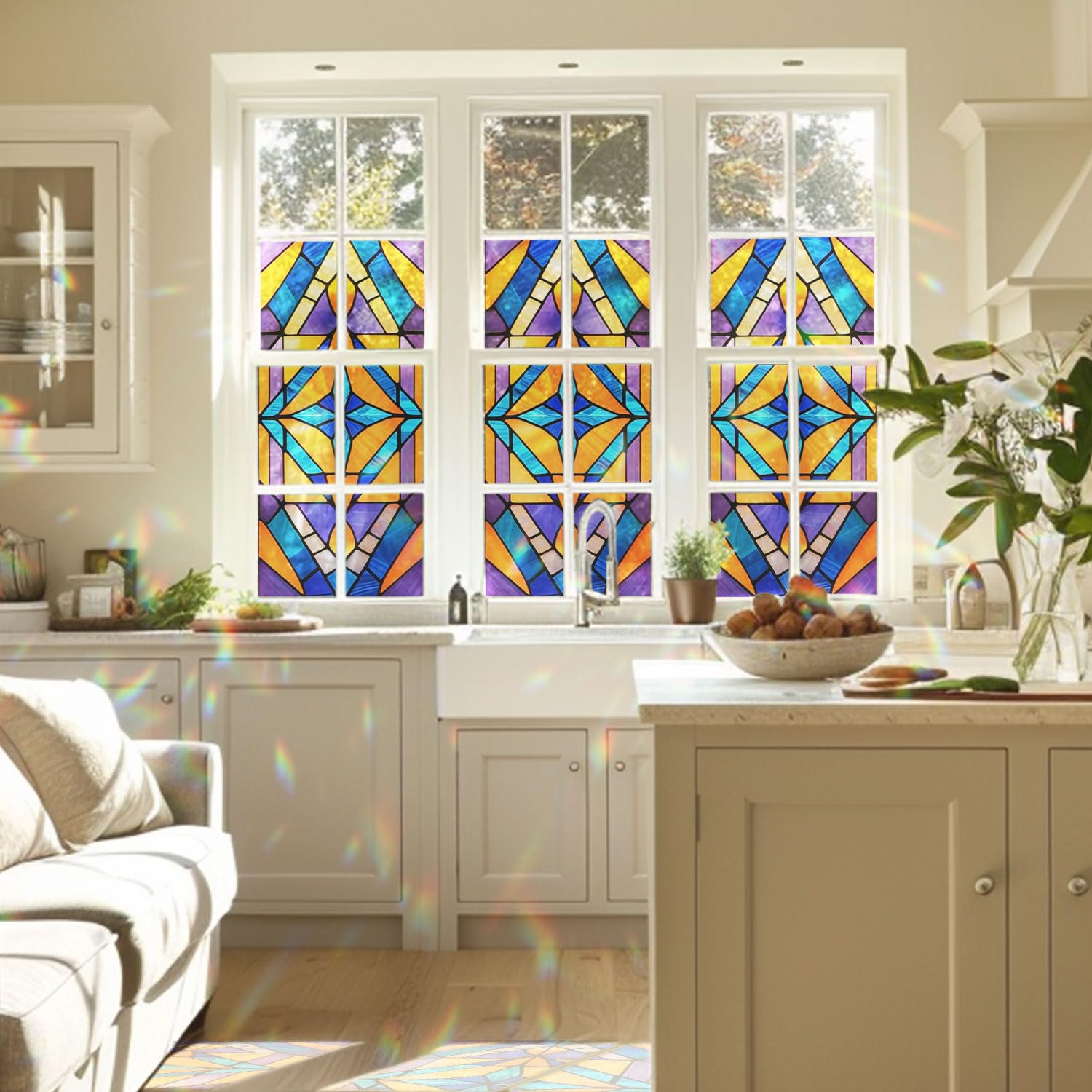 Kaleidoscope Dream Stained Glass Window Film, Decorative Kaleidoscope Dream Stained Glass Window Film, Stained Glass Window Film for Bathroom Door Heat Anti UV