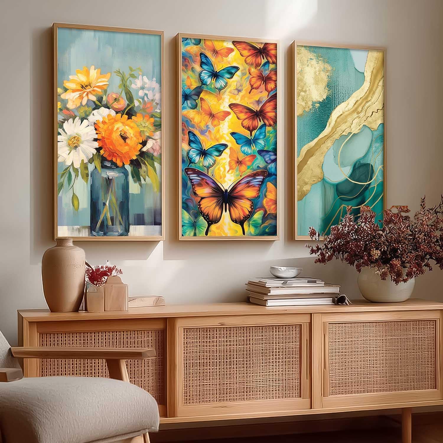 Kotart Abstract Wall Art Set - 3 Floral Prints -19 Kotart Abstract Wall Art Set - 3 Floral Prints -19