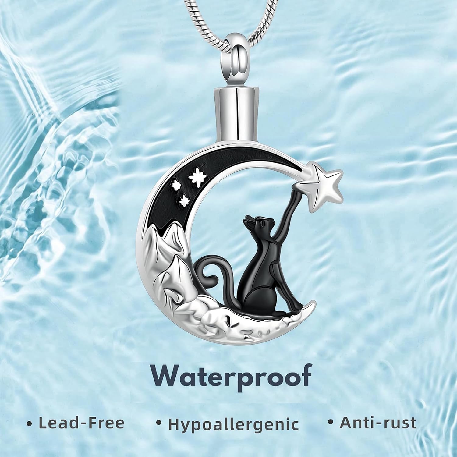 zeqingjw Cat Moon Cremation Necklace for Ashes Pet Ashes Keepsake Urn Jewelry for Ashes Stainless Steel Pet Urn Pendant Memorial Gift for Loved Ones