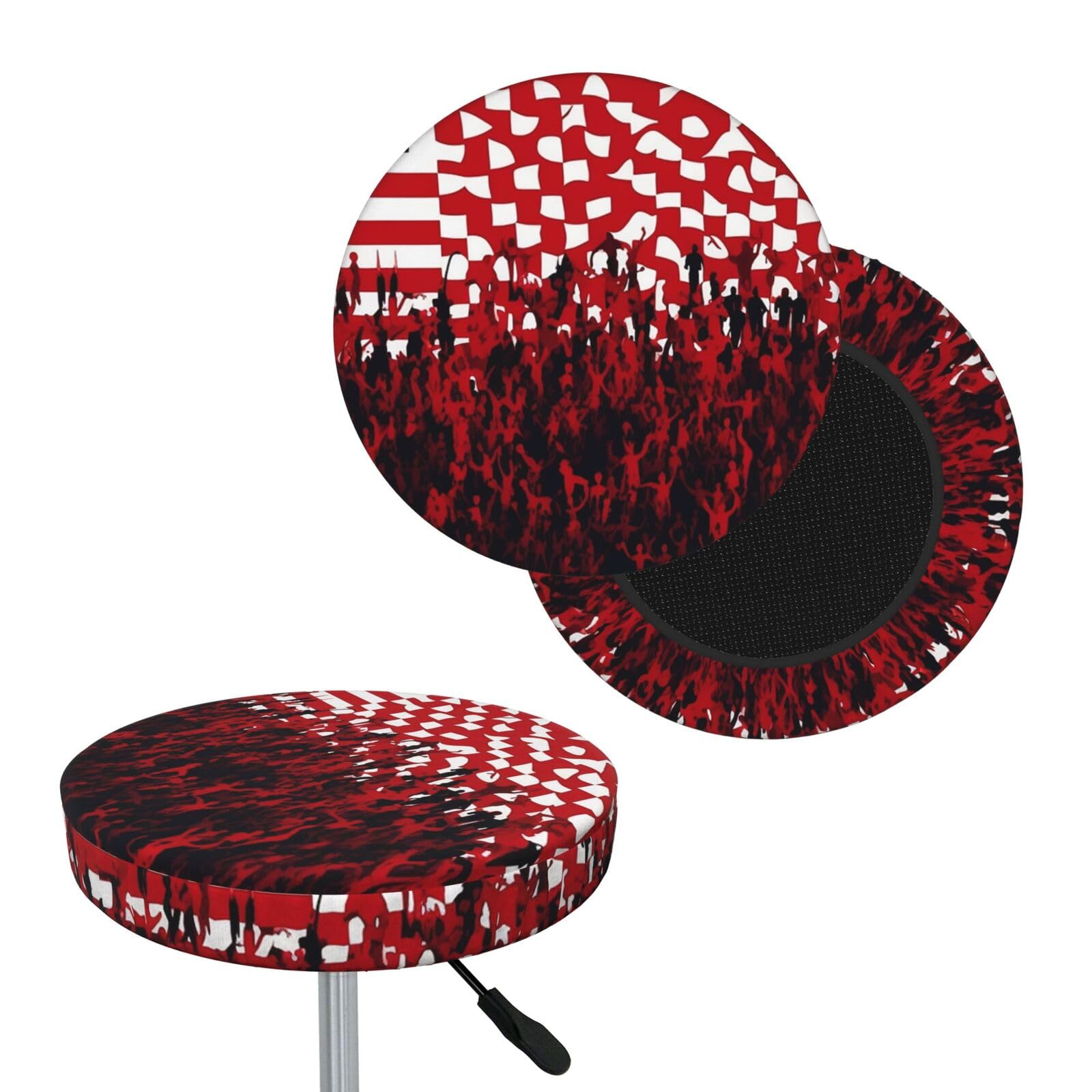 NONHAI Flag and Crowd Bar Stool Cover Round Elastic Stool Cushion Covers Dustproof Bar Chair Cover Washable Stool Cushion Slipcover Stretch Stool Seat Covers for 12-14 Inch Chair