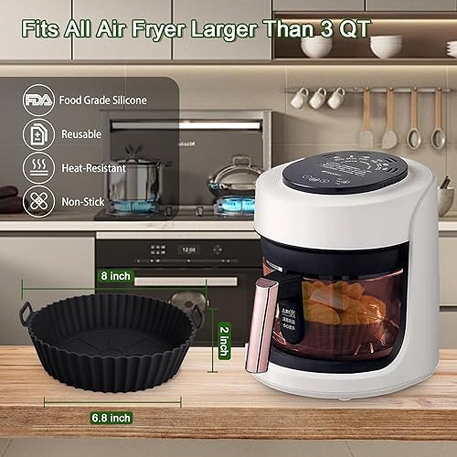 Miniatura 3 de Paquete de 3 Forros de Silicona para Freidora de Aire, Forros para Freidora de Aire de 8 Pulgadas, Forro para Canasta de Freidora de Aire, Forros