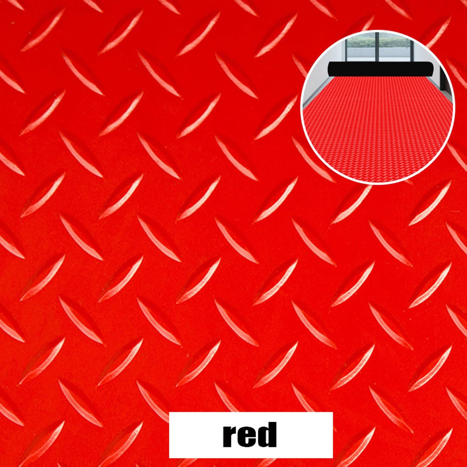 Rouleau de Sol Tapis Garage en PVC-Tapis commerciaux 1.5x5m-tapis stationnement antidérapant imperméable, Plaque Diamant Relief, Commercial(Red,1x3m/3.2x9.8ft)