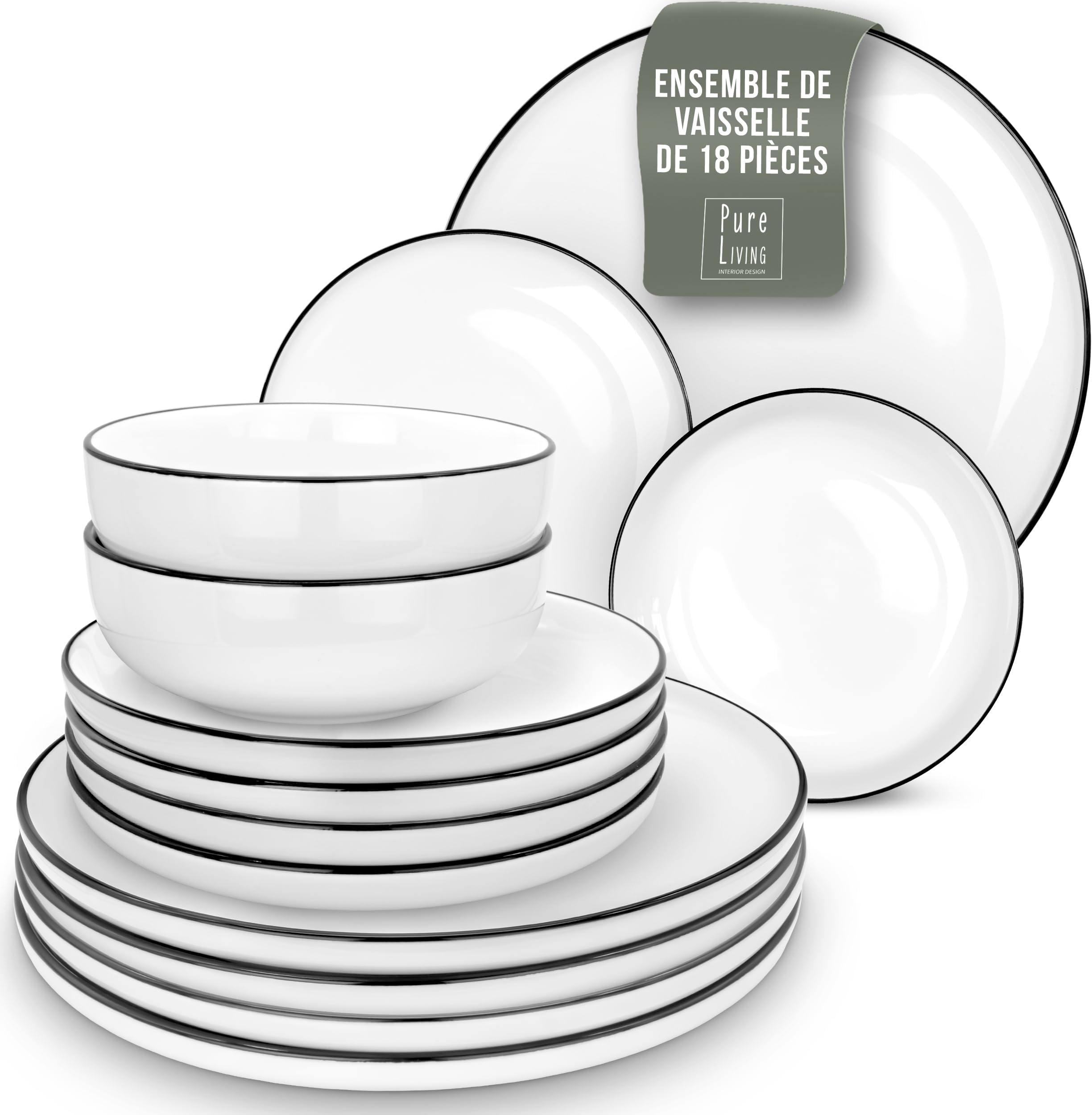 Service De Table Guy Degrenne 150 Pièces - Porcelaine Crème Et Vert, état Neuf
