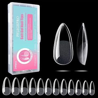 PFLEGEPRO Nail Tips for gel extensions 240PCS with Box, Clear Full Cover Acrylic Gel Nails for Nail Art Salon and Home DIY, Pre-Buff Super Strong Durable Nail Extension Kit 12 Sizes- AMLOND