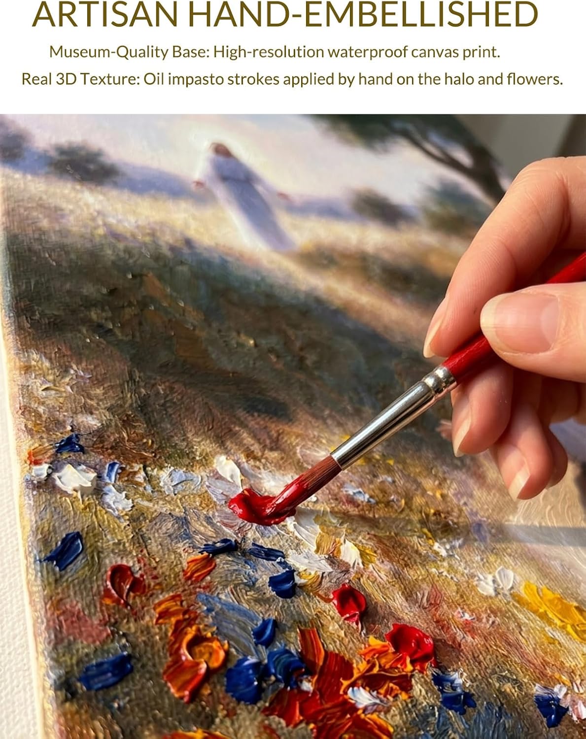 QINAVORIX Jesus Original Wall Art - Religious Christian Home Decor, Run to the Father in Wildflower Meadow, Spiritual Faith Canvas Print for Nursery, Living Room, Sunday School, 16x12 Inch (Framed Canvas with Hand-Painted Textures)