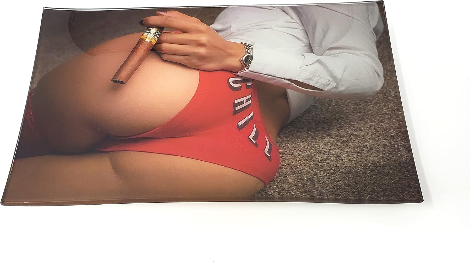 E.G.G. Designer Glass Tray, Monochrome Art, Black, Rectangular, 10" x 6" x 0.5", Tempered Glass, Shatter Resistant