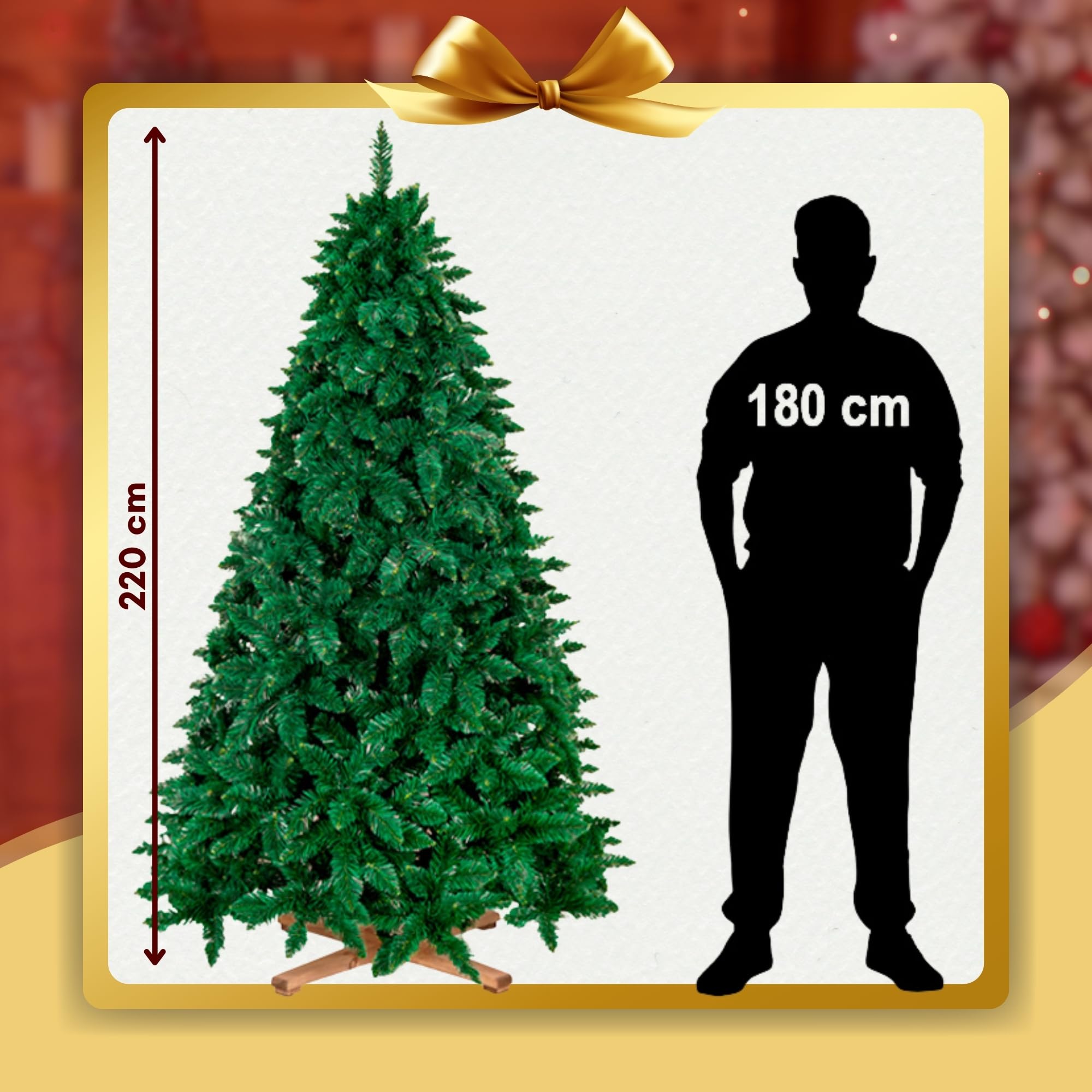 Árbol de Navidad artificial de 220 cm – Pino forestal artificial con 817 puntas, pino denso grande, incluye soporte de madera estable y práctica bolsa de almacenamiento