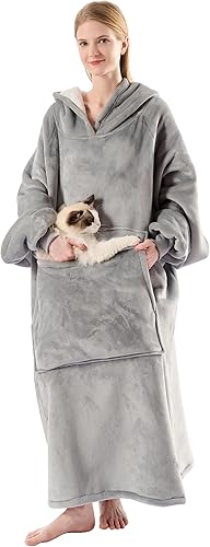 Miniatura 43 de Krifey - Sudadera de manta de vestir para mujeres y hombres, sudadera con capucha de manta grande de forro polar sherpa de gran