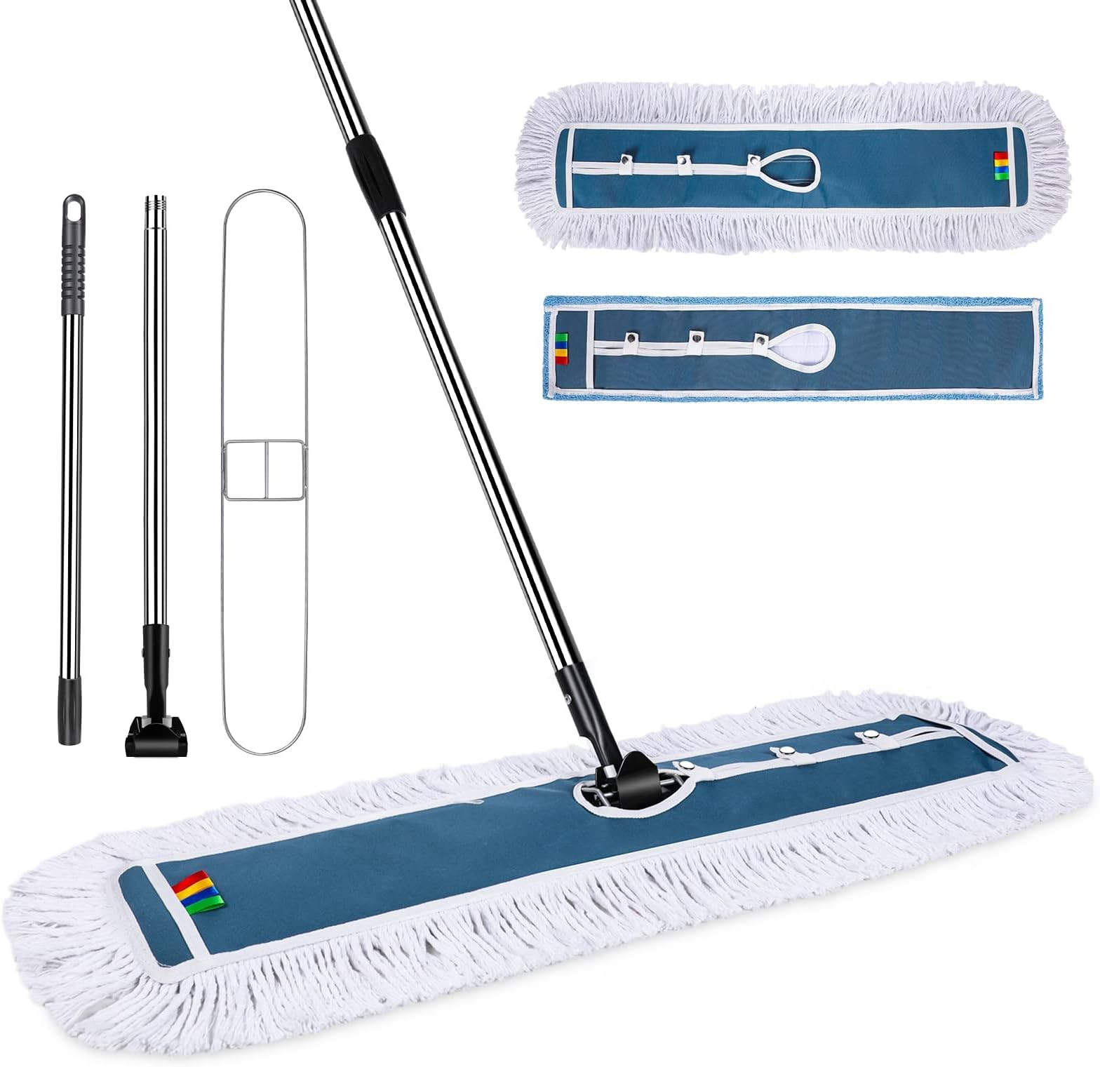 42 Inch Commercial Industrial Mop Dust Mop with 2 Pads, Commercial Mop for Dry and Wet Cleaning, Stainless Steel Handle, Heavy Duty Floor Duster Mop for Warehouse Factory Mall Garage