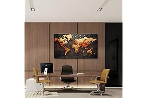 A Premium Canvas Masterpiece: Vintage World Map Wall Art in Black and Gold