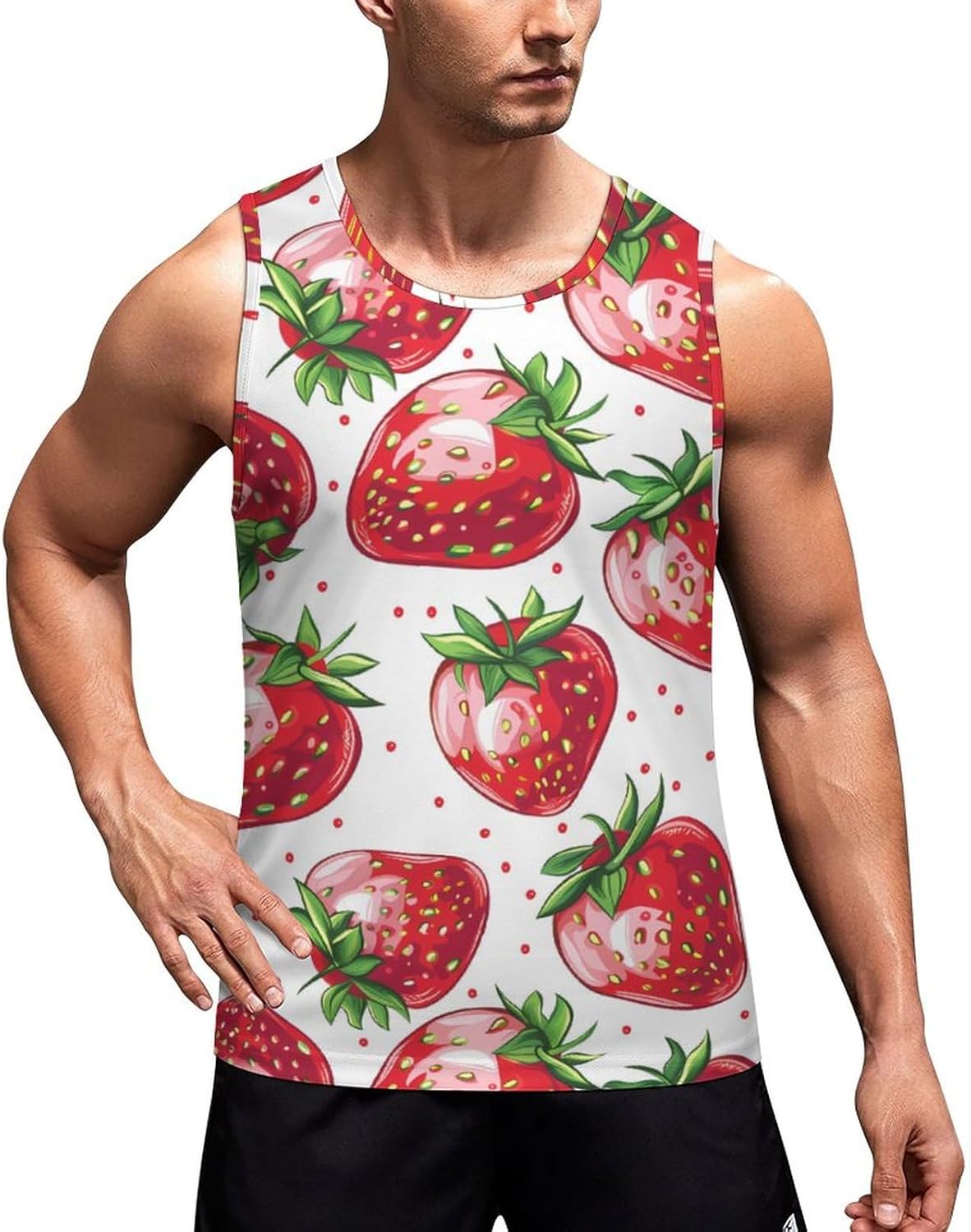 Strawberry Men's Tank Top Sleeveless Muscle Shirts Vest Beach T Shirts for Workout Gym