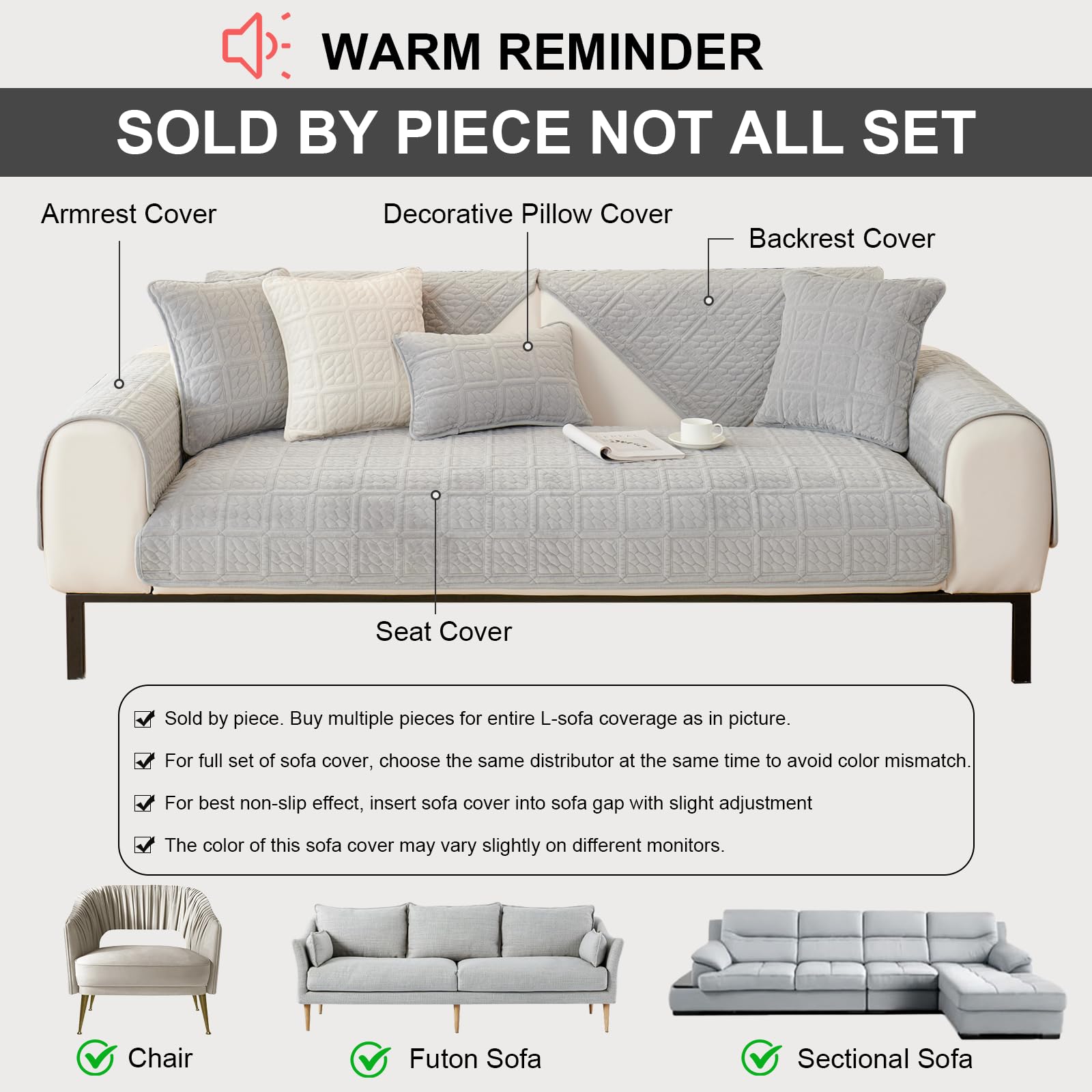 New Milk Velvet Soft Sofa Cover 1 2 3 Seater - Image 3