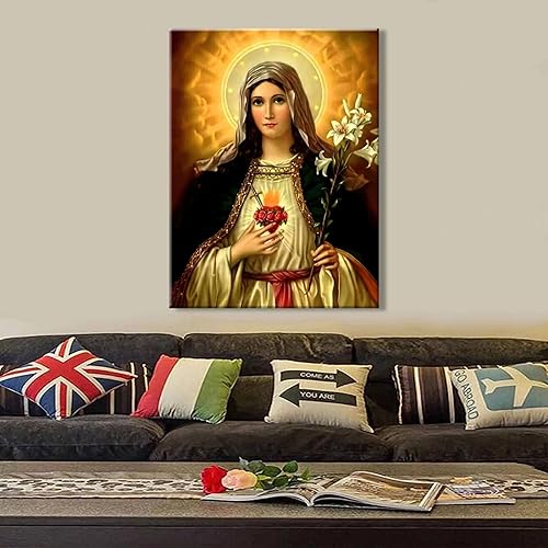 Miniatura 2 de Lienzo enmarcado de la Virgen María, decoración religiosa, lienzo católico, impreso, decoración de pared, cuadro bíblico, sala de dibujo, iglesia,