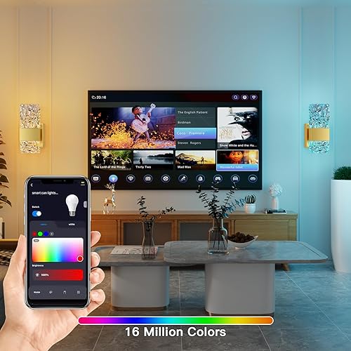 Miniatura 7 de Juego de 2 apliques de pared LED regulables RGB 3000K-6000K, aplique de pared cableado con control remoto, para decoración de pared del hogar en