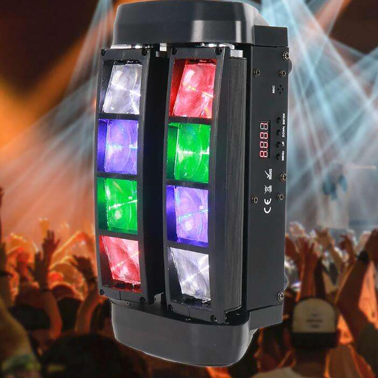 Luce a testa mobile, luci da discoteca, fascio LED RGBW Luci DJ, attivazione sonora e controllo DMX 512 for bar, band, matrimoni, concerti e palco dal vivo