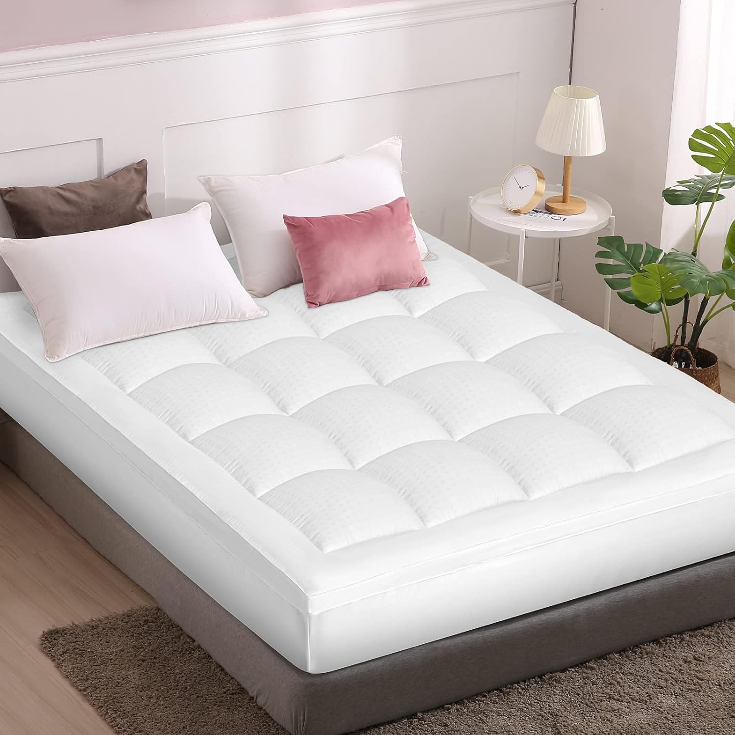 Amazon Com Lute Mattress Pad King Size 2 Extra Thick Mattress Topper 900gsm Down Alternative Fill Cooling Pillow Top Mattress Pad Cover With Quilted Cotton Top 8 21 Fitted Deep Pocket For King Size